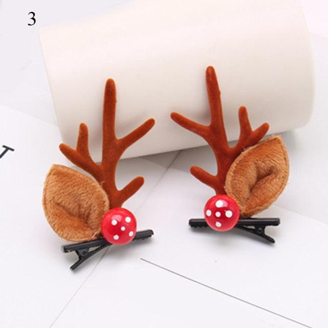 2pcs Cute Deer Ear Hairpins Christmas Hair Clips For Girls Cartoon Antlers Barrettes Lovely Pompom Hairgrips Fashion Hair Accessories For Women