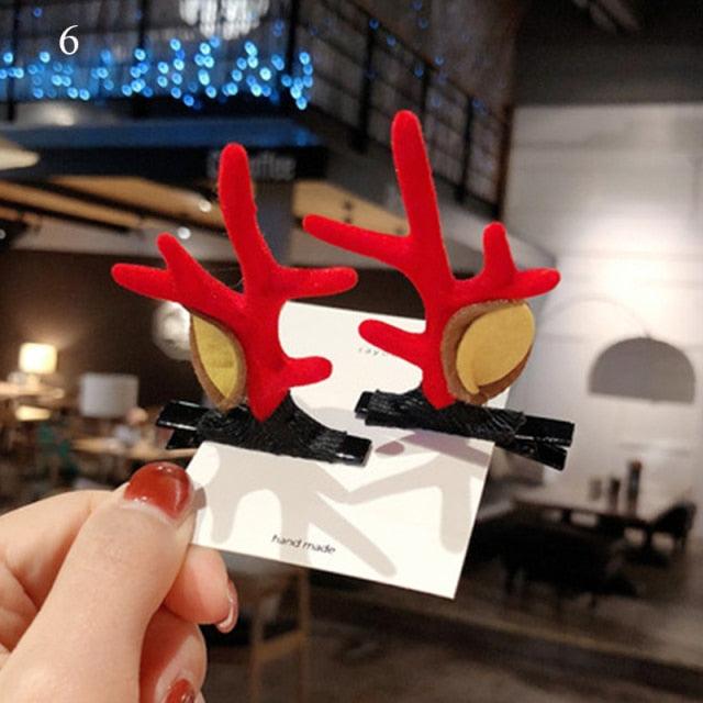 2pcs Cute Deer Ear Hairpins Christmas Hair Clips For Girls Cartoon Antlers Barrettes Lovely Pompom Hairgrips Fashion Hair Accessories For Women