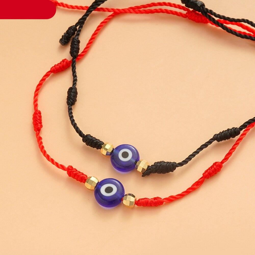 2pcs Eye Pendant Couple Bracelet Lucky Jewelry Braided Rope Bracelets Fashion Card Good Luck Pinky Promise Distance Matching Bracelets For Couple Friendship Family Adjustable Hand-Woven Cords Rope Thread Bracelet Protection Jewelry