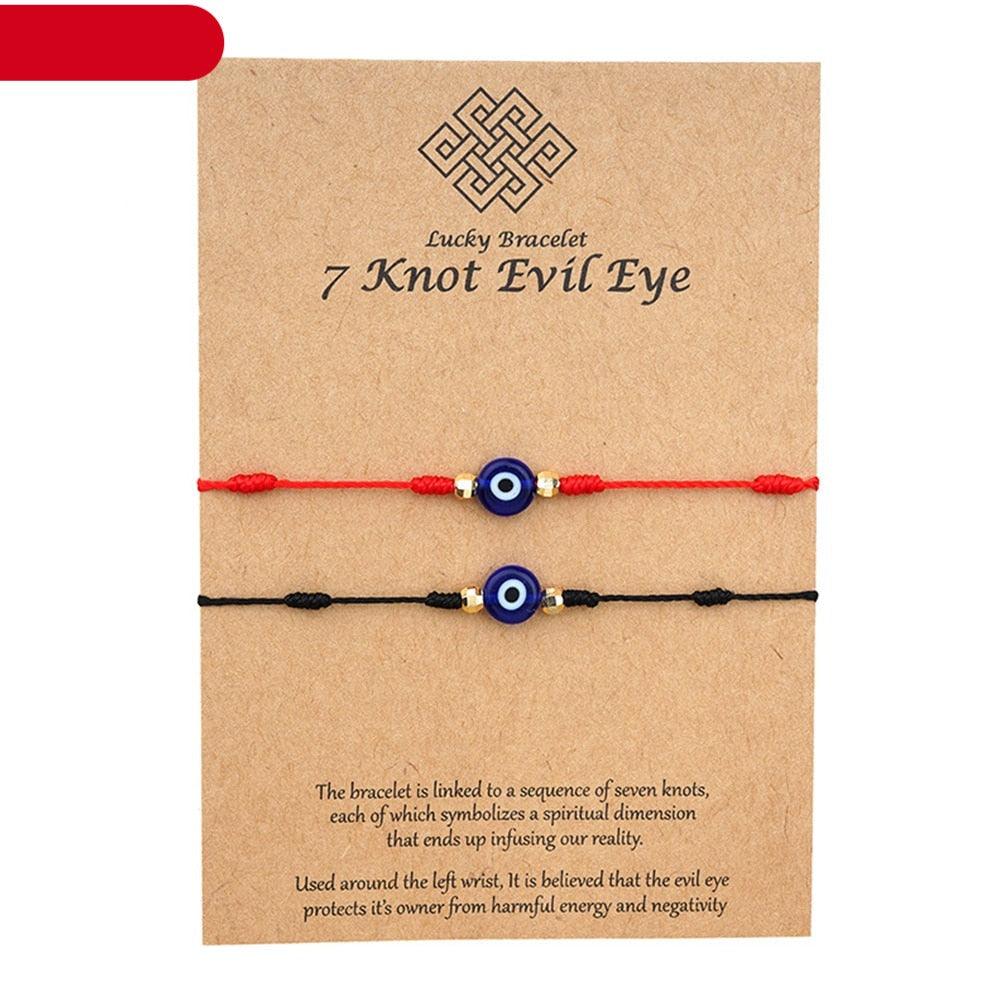 2pcs Eye Pendant Couple Bracelet Lucky Jewelry Braided Rope Bracelets Fashion Card Good Luck Pinky Promise Distance Matching Bracelets For Couple Friendship Family Adjustable Hand-Woven Cords Rope Thread Bracelet Protection Jewelry