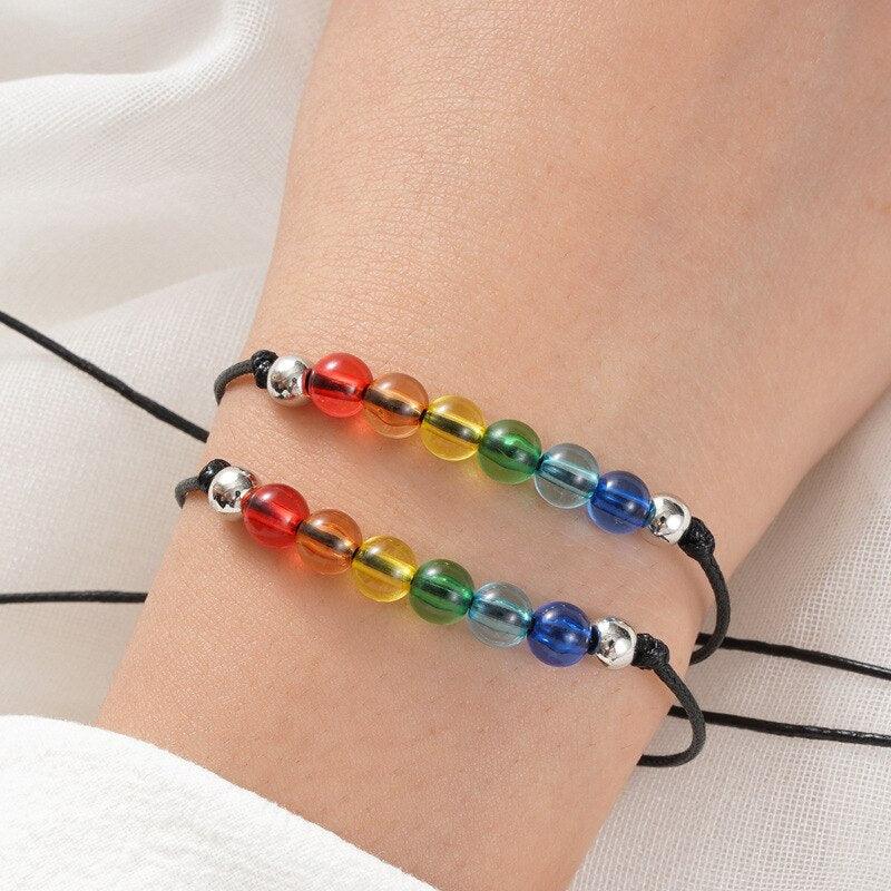 2Pcs/ Set Rainbow Bracelet Rainbow Rope Jewelry Women Men Modern Adjustable Bracelet Gift Couple Cord Bracelets Rainbow Friendship Bracelets Relationship Connection Bracelet For Women