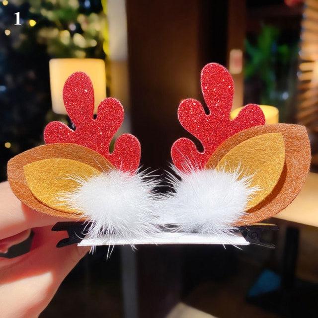 2pcs/set Christmas Hair Clips For Girls Cute Deer Ear Hairpins Hairgrips Kids Christmas Antler Hairpin Barrette Fashion Hair Accessories For Women