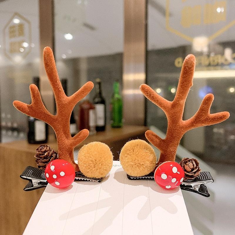 2pcs/set Christmas Hair Clips For Girls Cute Deer Ear Hairpins Hairgrips Kids Christmas Antler Hairpin Barrette Fashion Hair Accessories For Women