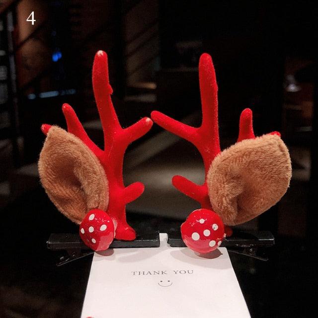 2pcs/set Christmas Hair Clips For Girls Cute Deer Ear Hairpins Hairgrips Kids Christmas Antler Hairpin Barrette Fashion Hair Accessories For Women