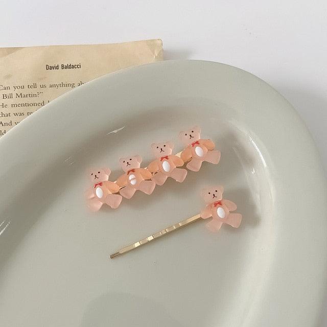 2Pcs/Set New Girls Cute Cartoon Bear Jelly Color Hairpins Sweet Hair Clips Bangs Side Barrette Headband Fashion Hair Accessories For Women