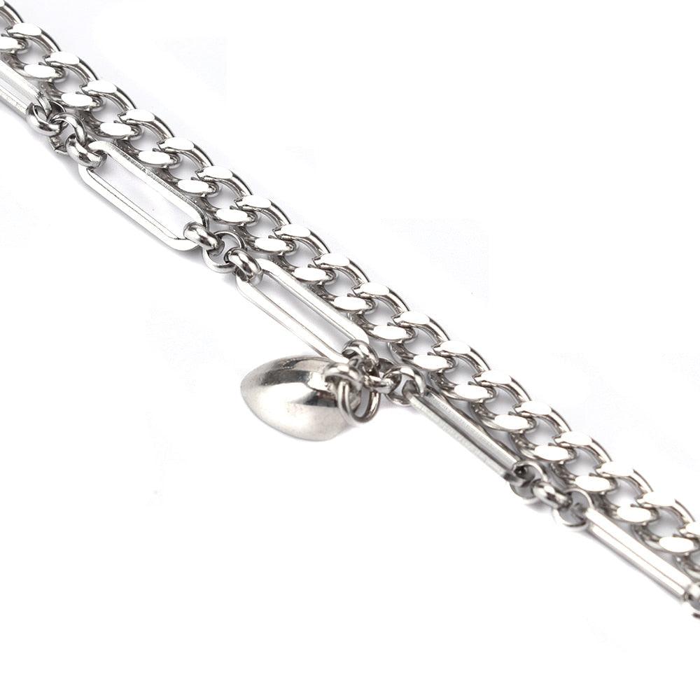 2pcs/Set Stainless Steel Double Chain Vintage Couple Bracelet Heart Magnet Attractive Magnetic Bracelet Oval Chain Paperclip Chain Double Layer Love Heart Magnet Bangle Bracelets Hypoallergenic Engraved Adjustable Couple Bracelet Set Gifts For Women Men
