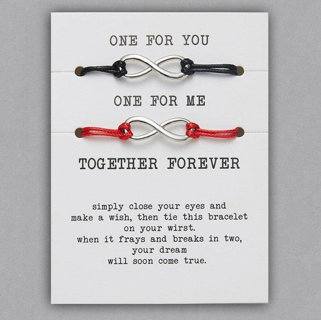 2pcs/set Together Forever Love Infinity 8 Charm Bracelet Red String Couple Bracelets Wish Jewelry Long Distance Matching Bracelets For Best Friend Mother Daughter 17-30cm