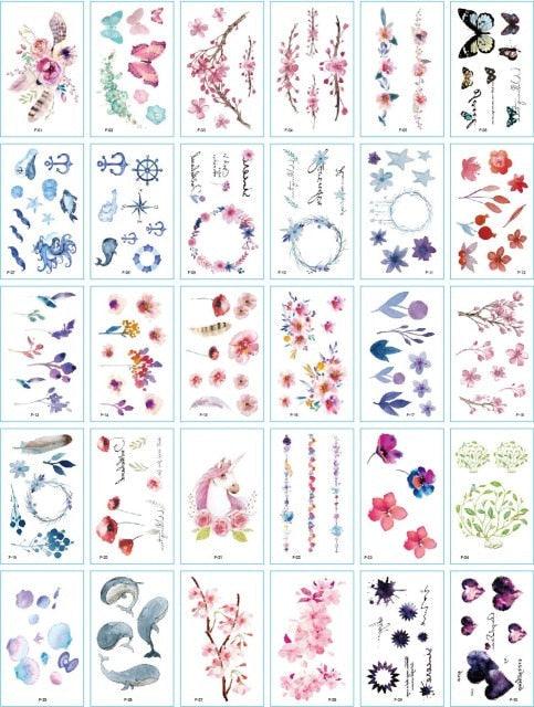 30 Pieces/set Small Luxury Temporary Tattoo Sticker Colorful Drawing Flower Cute Body Tatoo For Kids Adults