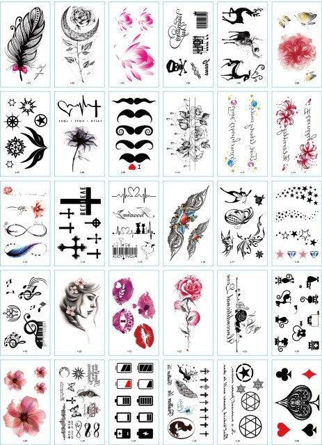 30 Pieces/set Small Luxury Temporary Tattoo Sticker Colorful Drawing Flower Cute Body Tatoo For Kids Adults