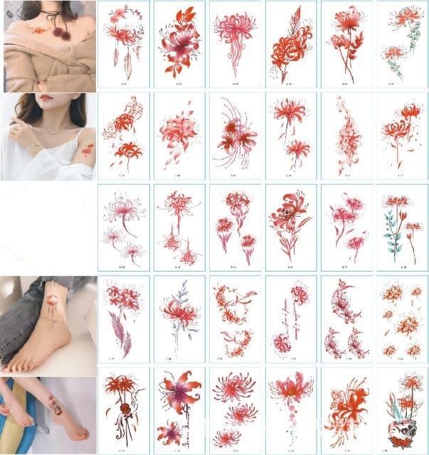 30 Pieces/set Small Luxury Temporary Tattoo Sticker Colorful Drawing Flower Cute Body Tatoo For Kids Adults