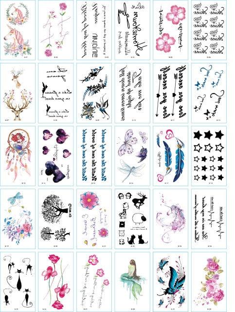 30 Pieces/set Small Luxury Temporary Tattoo Sticker Colorful Drawing Flower Cute Body Tatoo For Kids Adults