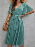 Surplice Flutter Sleeve Tie Wrist Midi Dress – Femstylo