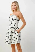 Strapless Paint Brush Print A-Line Mini Dress - Femstylo