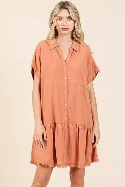 Ginger Linen Blend Button Down Shirt Mini Dress – Stylish - Femstylo
