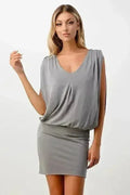 Sleeveless V-Neck Draped Mini Dress Banded - Femstylo