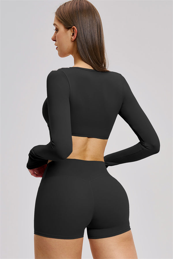 The Zestful Long Sleeve Crop Top Shorts 2-Piece Set