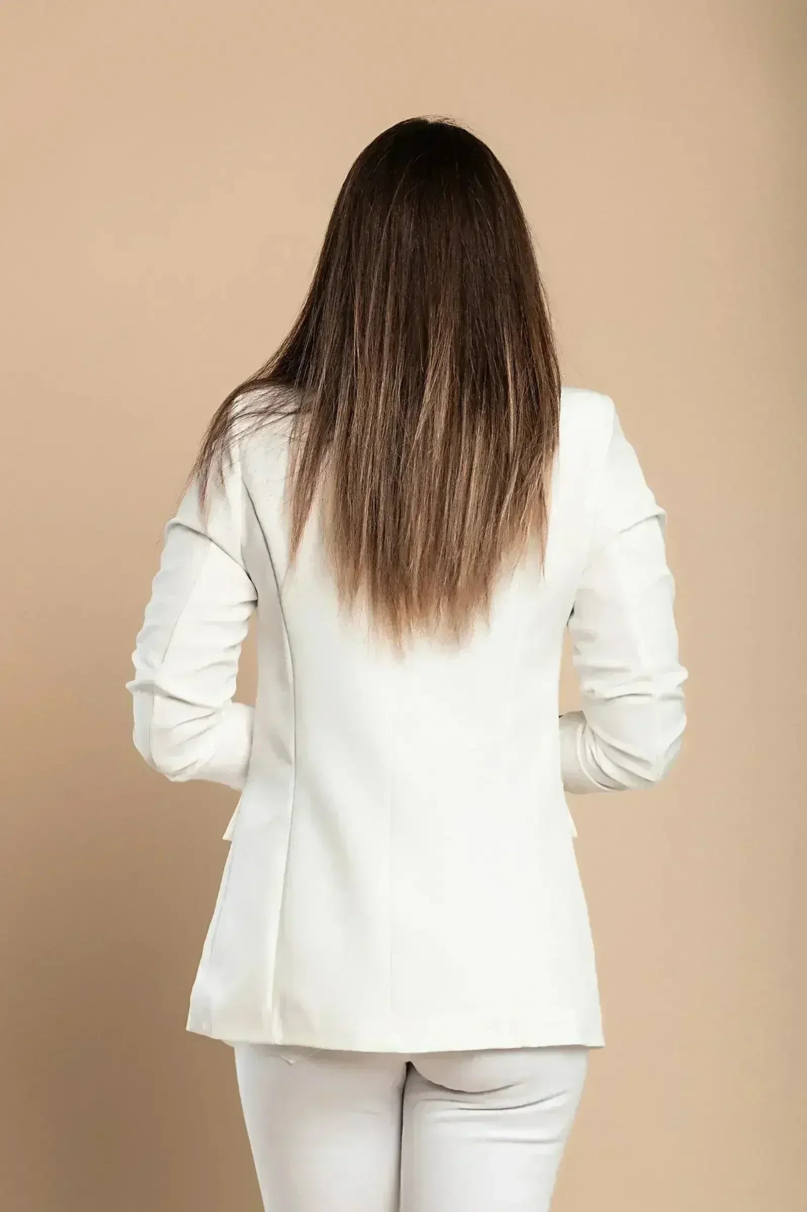 White Long Blazer with 3/4 Sleeves - Italian Made | Femstylo