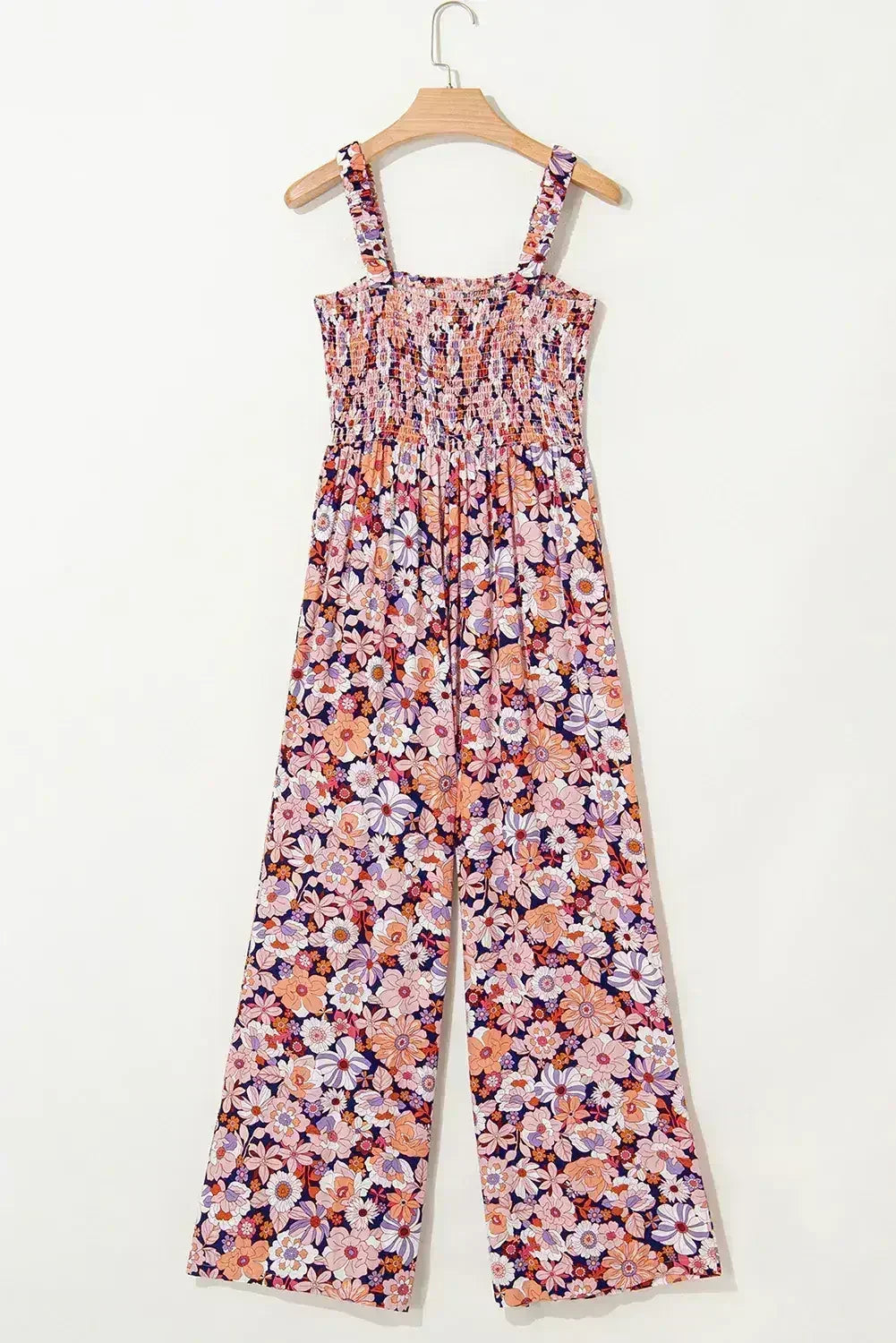 Purple Floral Square Neckline Stretch High Waist Jumpsuit
