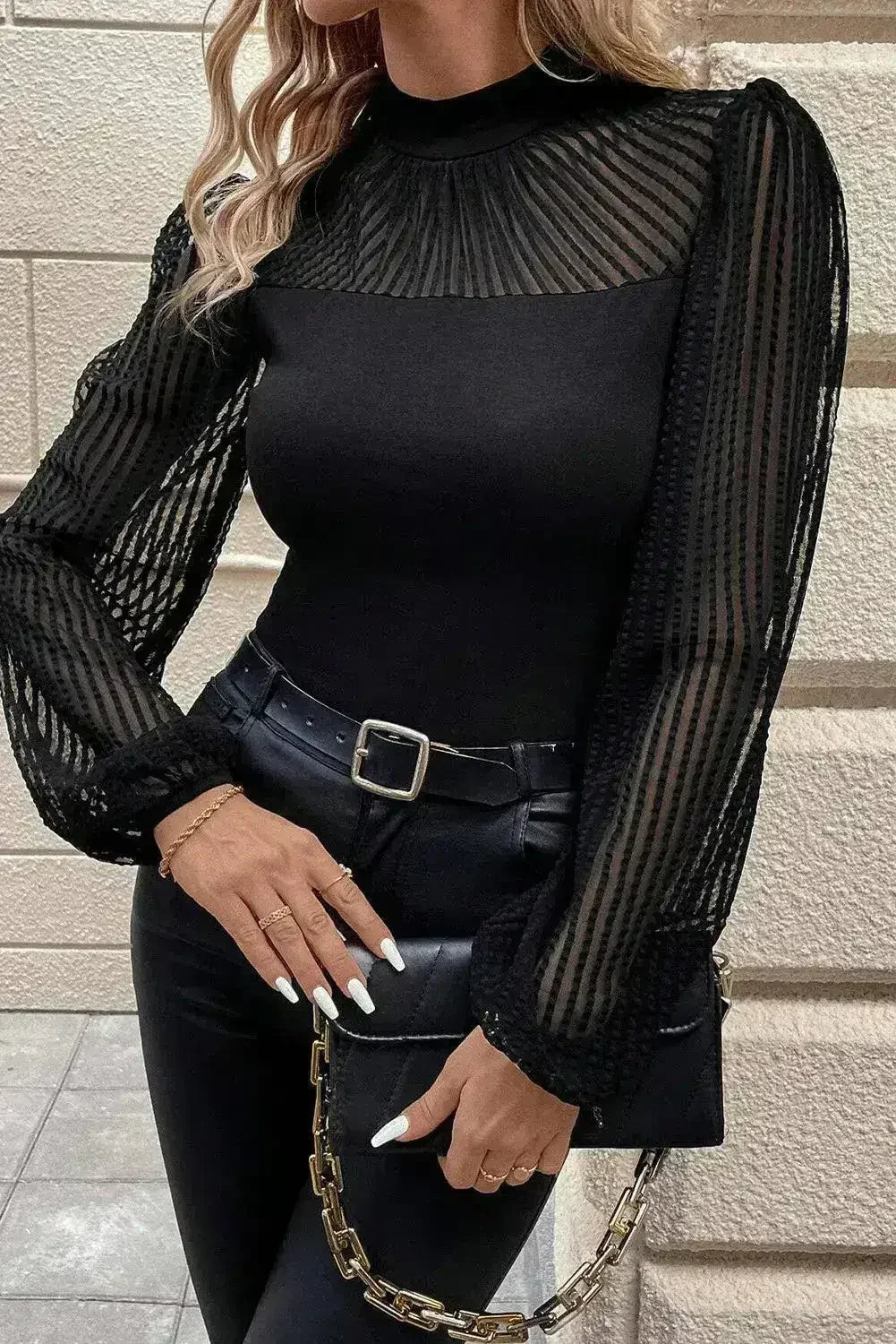 Mock Neck Long Sleeve Blouse - Stylish & Trendy Blouse