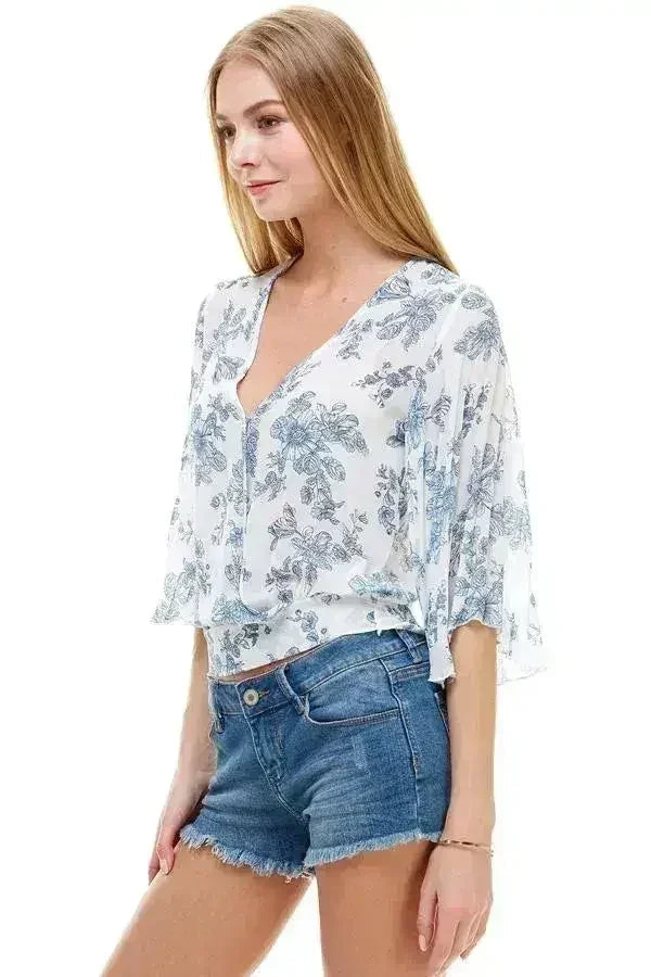 LONG SLEEVE SURPLICE FLORAL TOP | FEMSTYLO