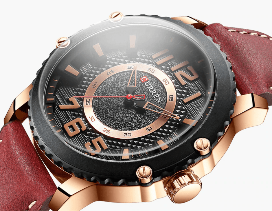 Men's Waterproof  Sport Watch With Leather  Belts  And Large Numbers Details Unique Design Perfect Gift
