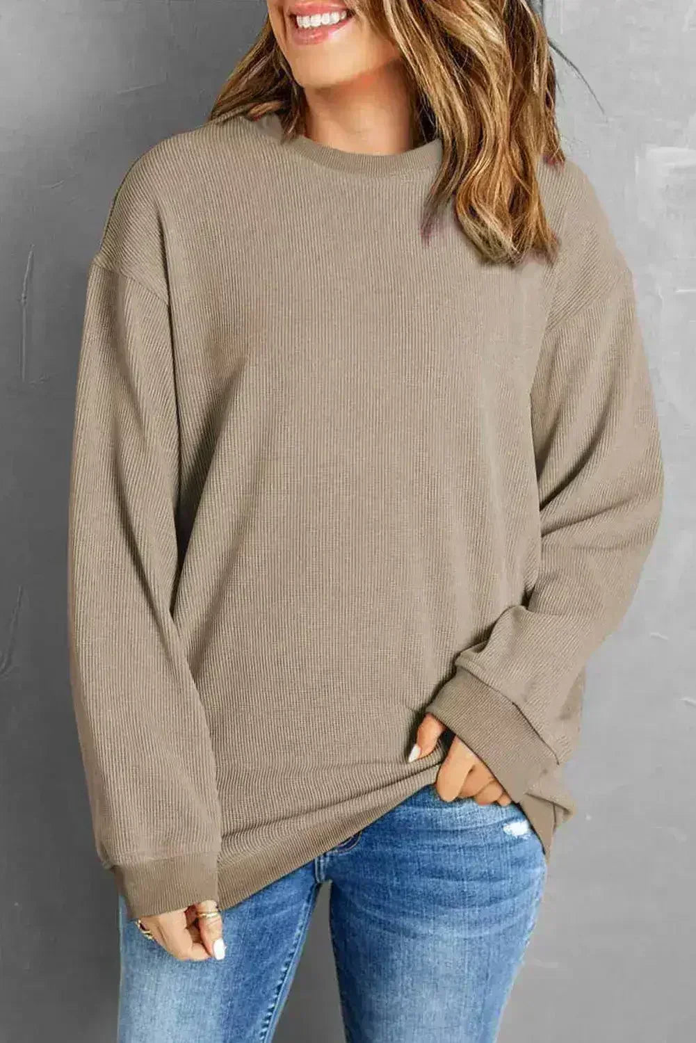 Women Ribbed Sweatshirt - Relaxed Pullover | Femstylo