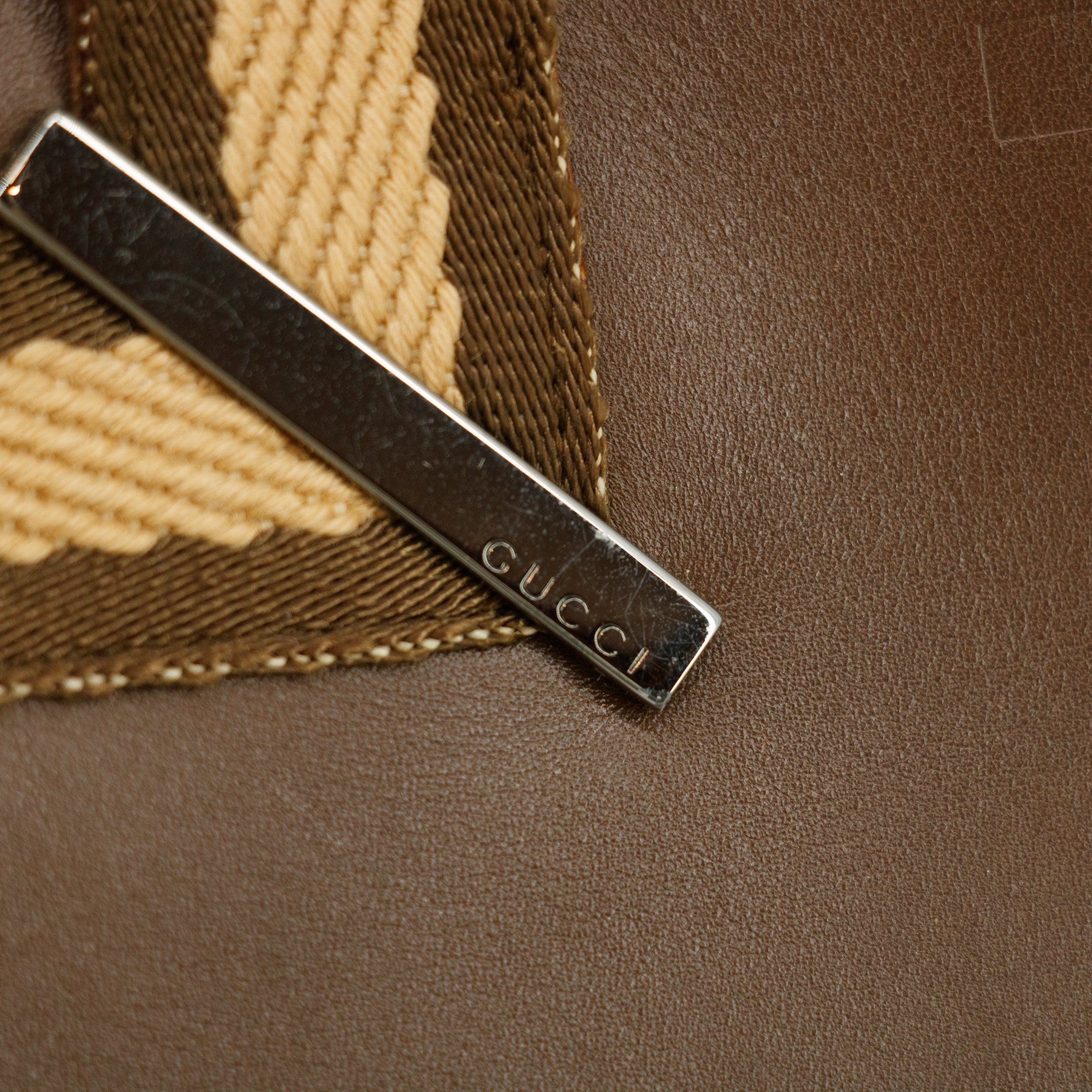 Gucci Brown Leather Web Tote Bag #3550