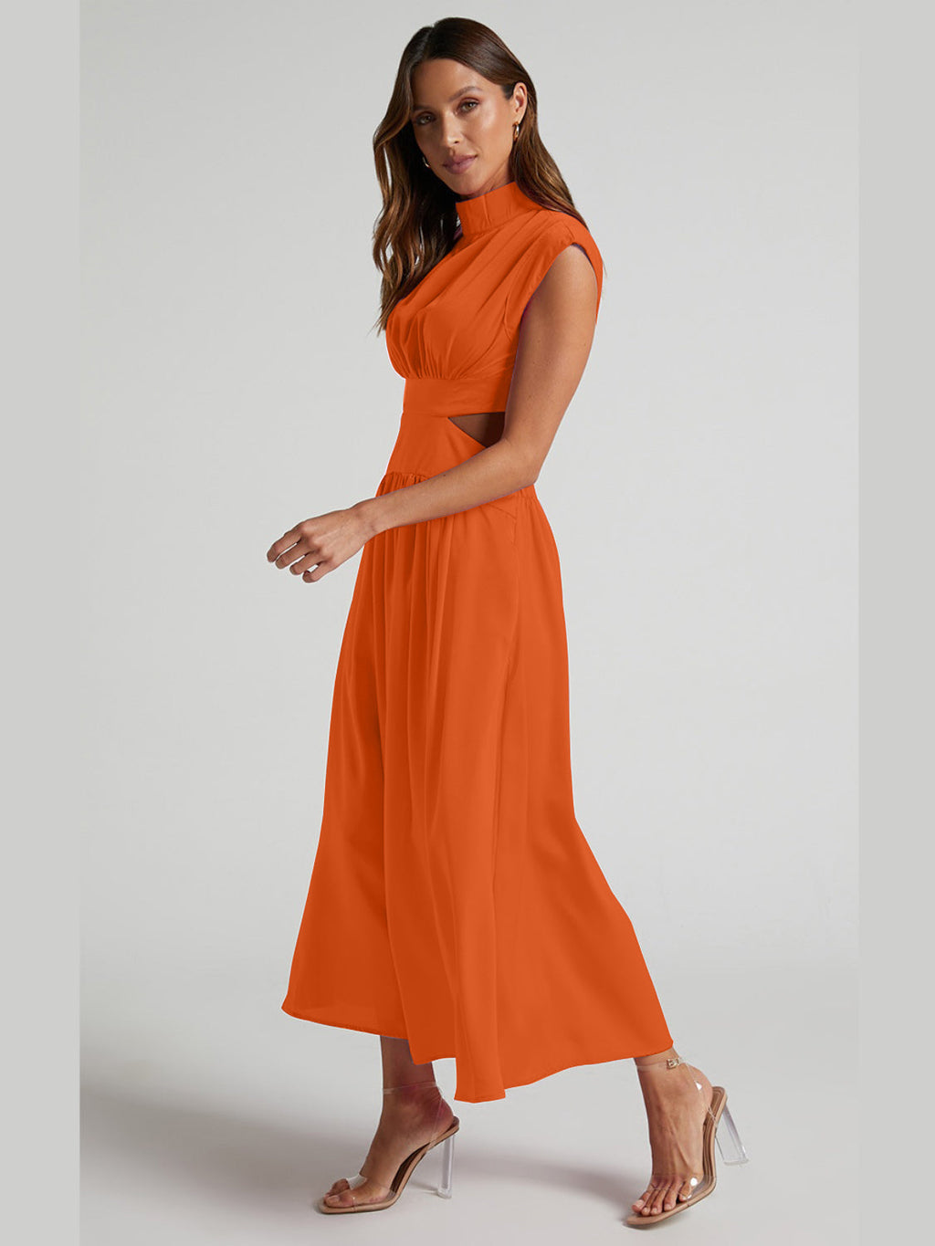 Modern Cutout Mock Neck Sleeveless Ruched Dress Elegant Dress For Women