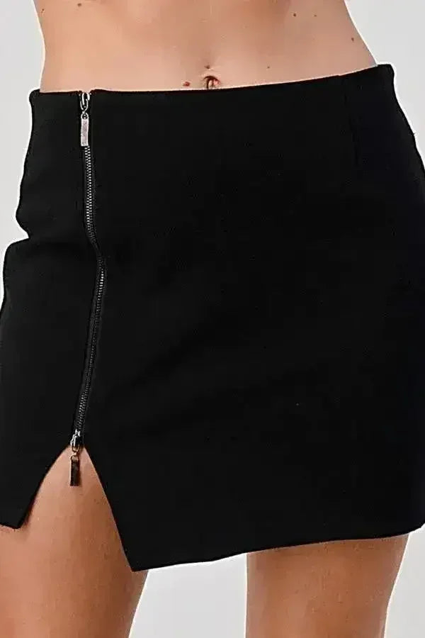 High-Waisted Zip-Front Mini Skirt - Edgy Style | Femstylo