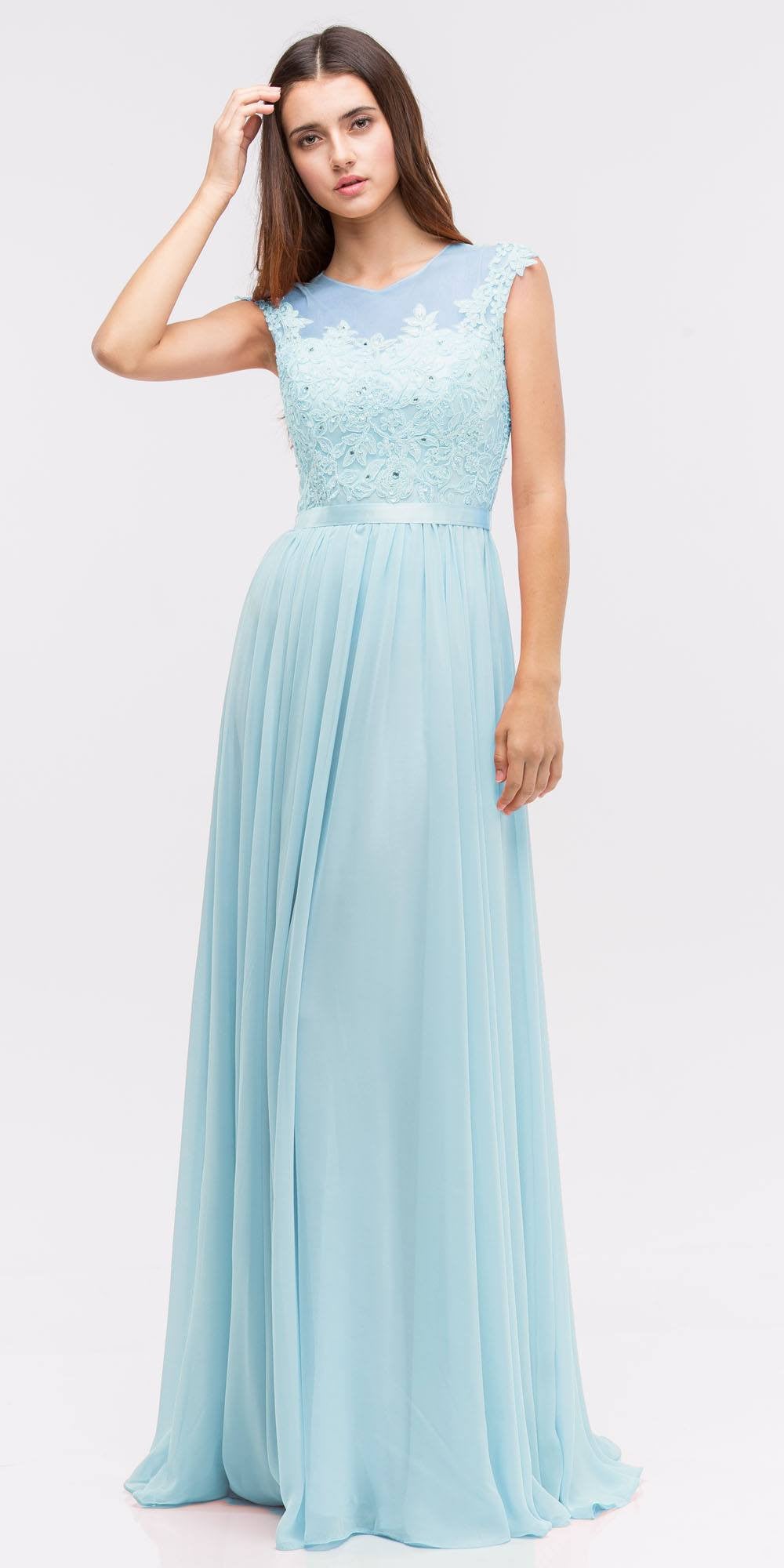 CLEARANCE - Eureka 3611 Lace Illusion Bodice Bateau Neck A-line Long Dress (Size L)