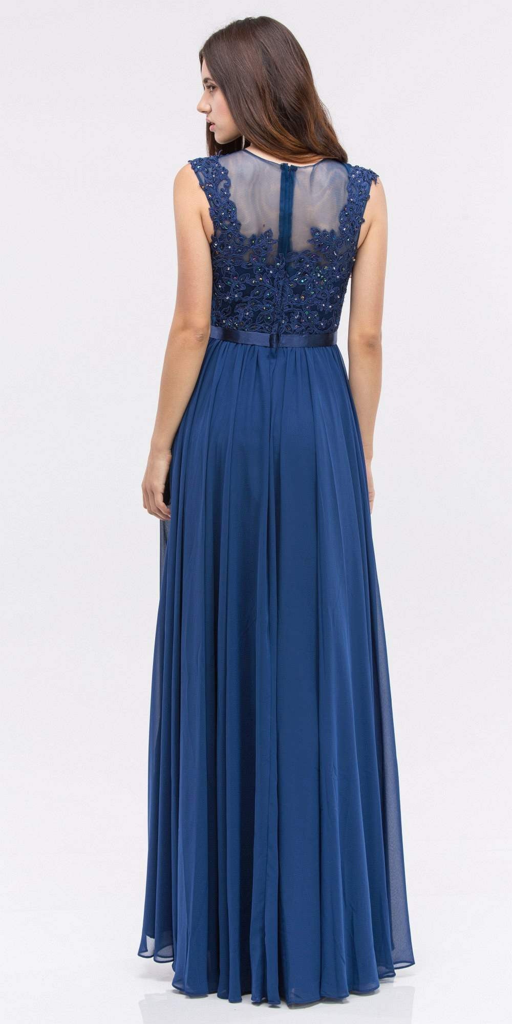 CLEARANCE - Eureka 3611 Lace Illusion Bodice Bateau Neck A-line Long Dress (Size L)
