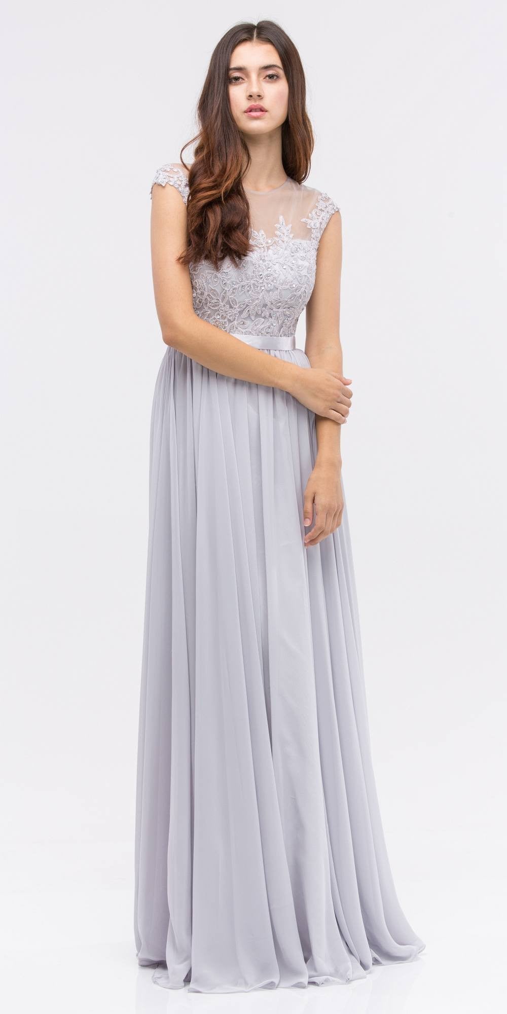 CLEARANCE - Eureka 3611 Lace Illusion Bodice Bateau Neck A-line Long Dress (Size L)