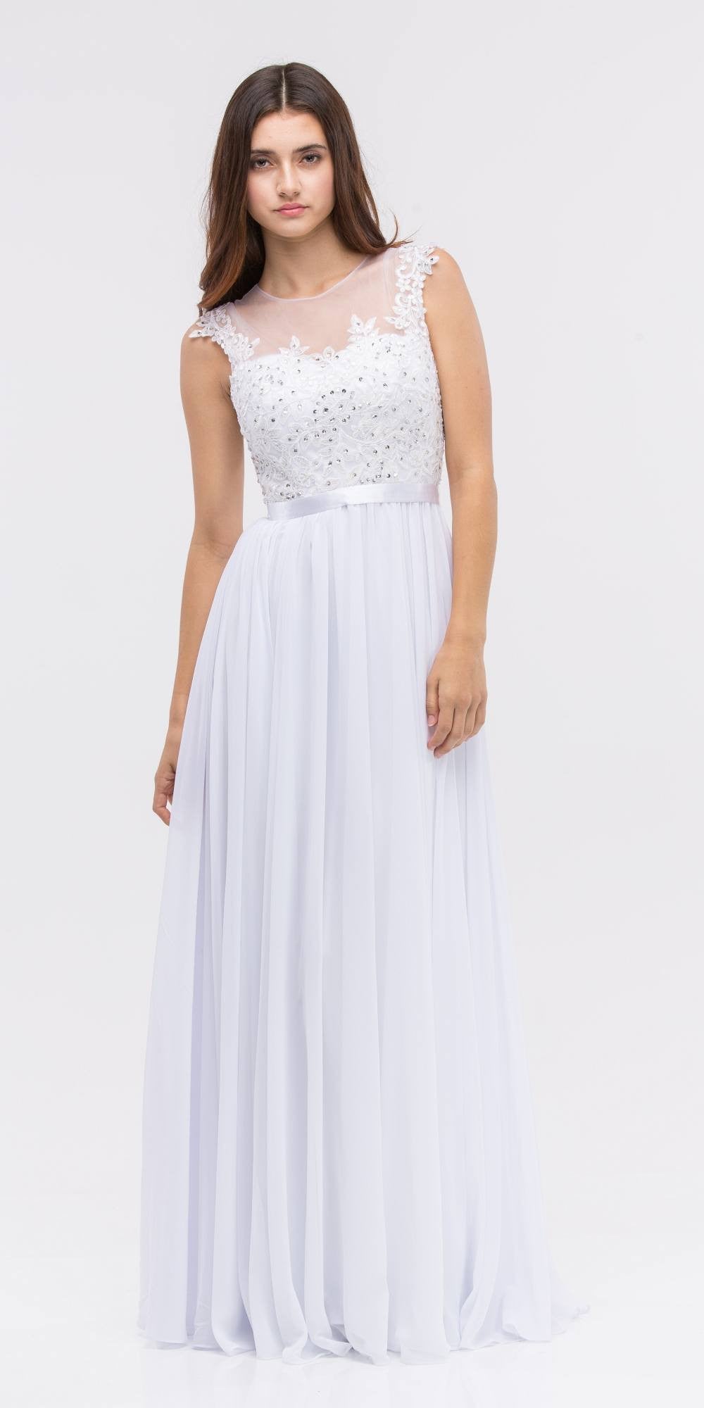 CLEARANCE - Eureka 3611 Lace Illusion Bodice Bateau Neck A-line Long Dress (Size L)