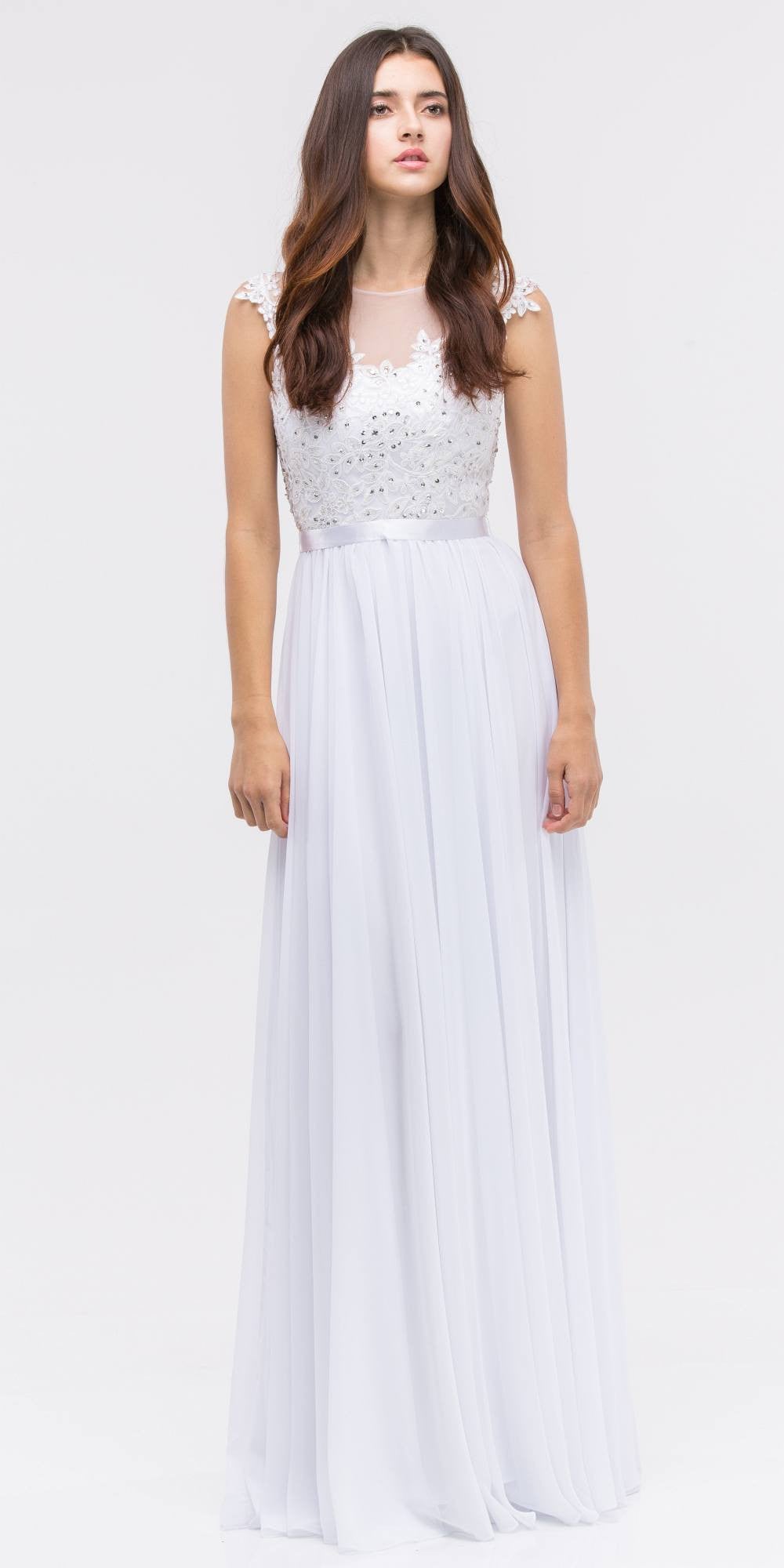 CLEARANCE - Eureka 3611 Lace Illusion Bodice Bateau Neck A-line Long Dress (Size L)