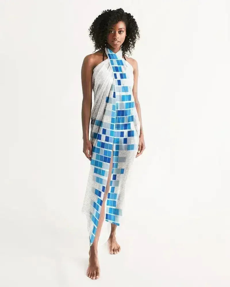 Sheer Mosaic Squares Blue and White Swimsuit Cover Up