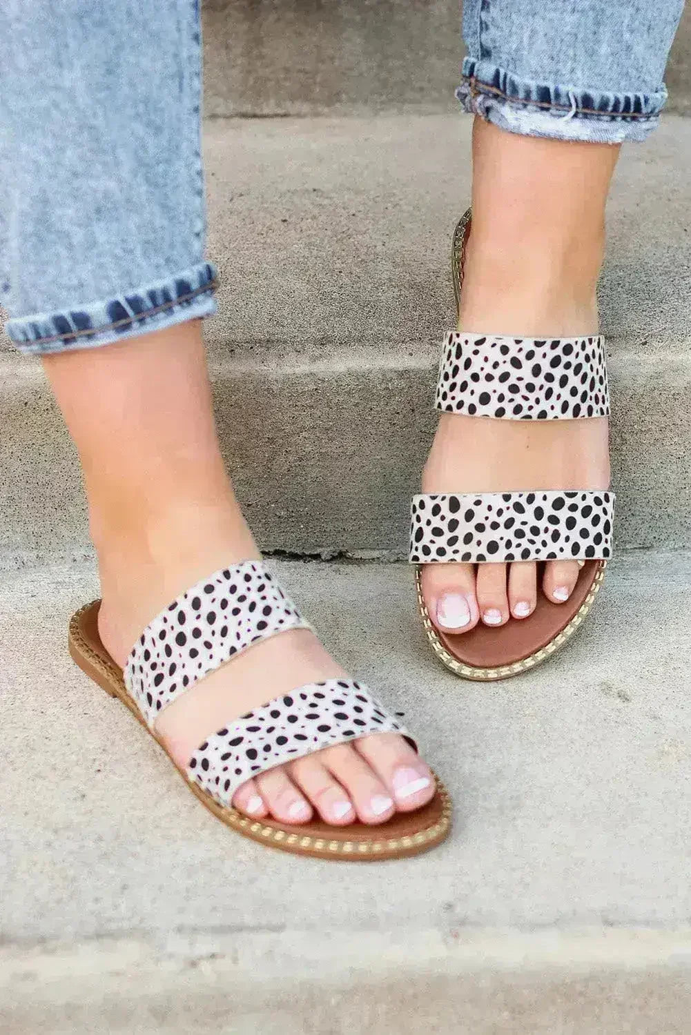 Leopard Dalmatian Print Suedette Slide Sandals