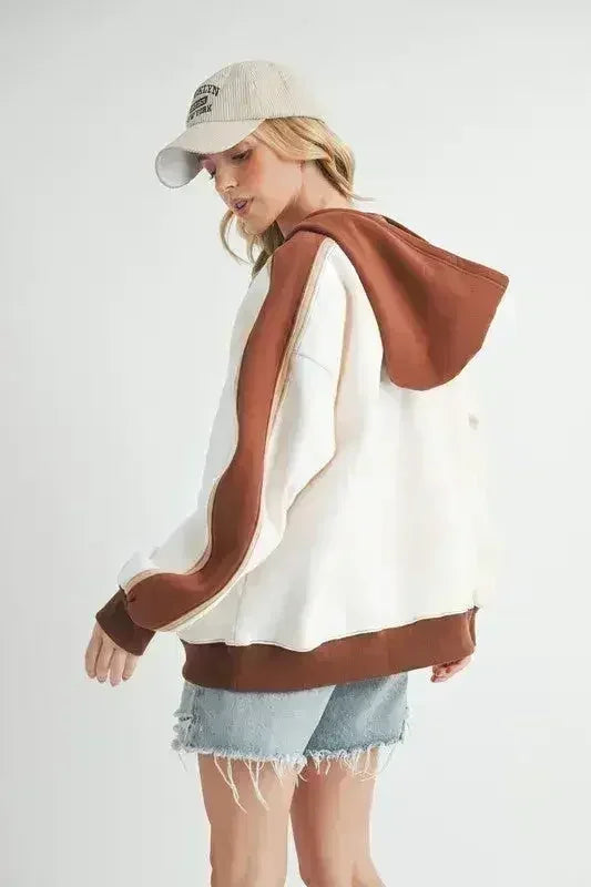 Color Block Hoodie - Kangaroo Pocket Sweatshirt | Femstylo