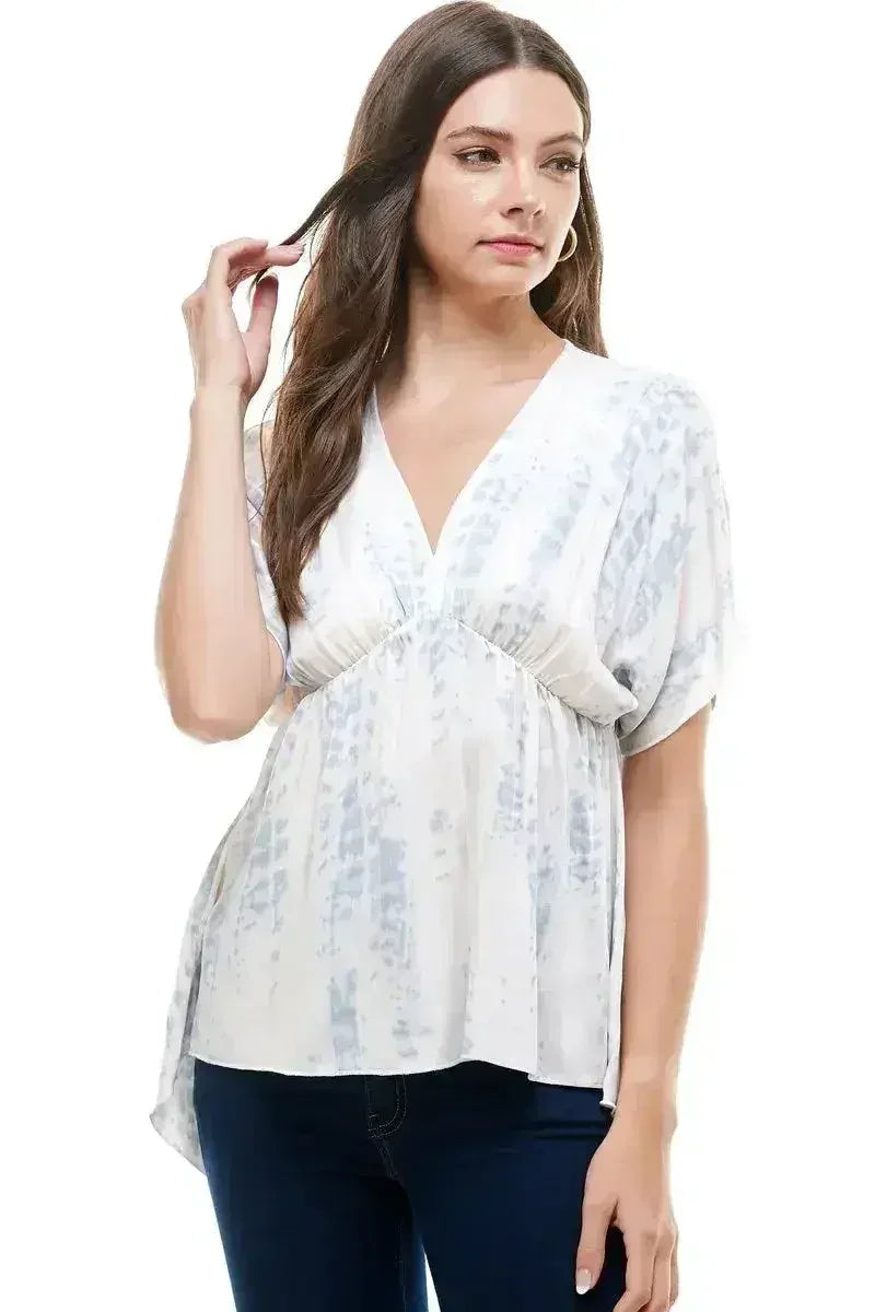 Flow V-Neck Tie-Dye Top – Relaxed Fit & Dolman Sleeves | Femstylo