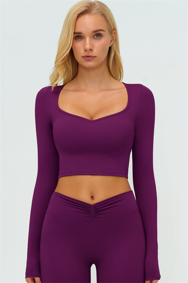 The Lushness Long Sleeve Crop Top Flared Leggings 2-Piece Set