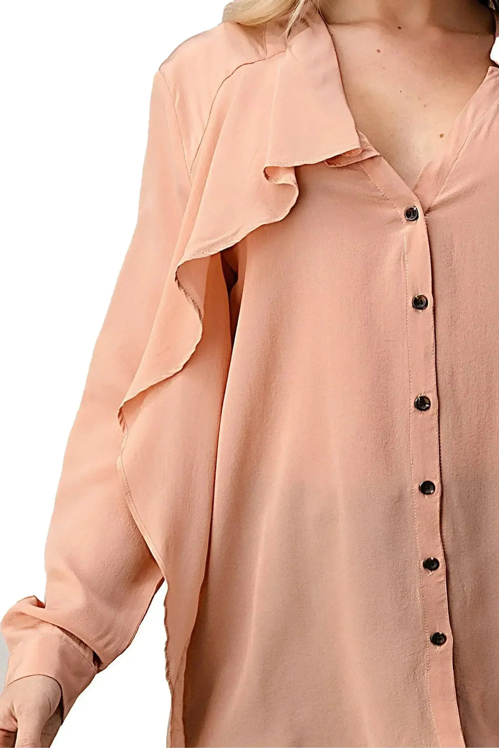 Silk Ruffle Blouse – Elegant Button-Up Shirt with Long Sleeves | Femstylo