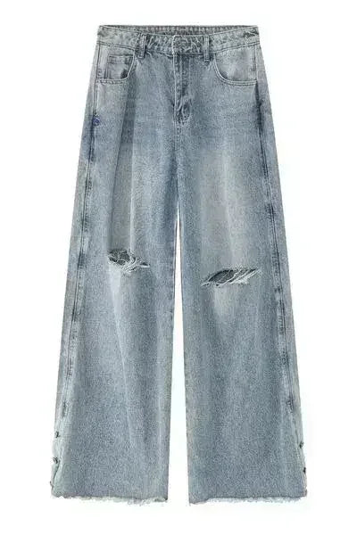 Distressed Raw Hem Wide Leg Men's Jeans