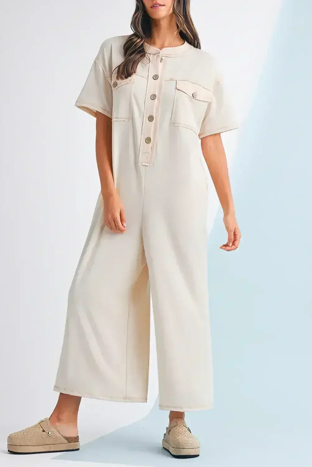 Jet Stream Patchwork Pocket Short Sleeve Jumpsuit