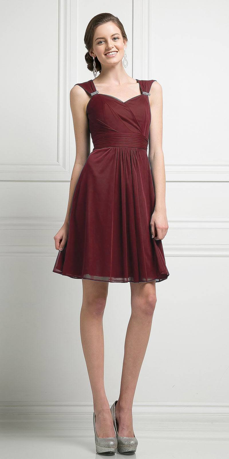 CLEARANCE - Cinderella Divine 3832 Chiffon Sweetheart Neckline Short Dress (Size S)