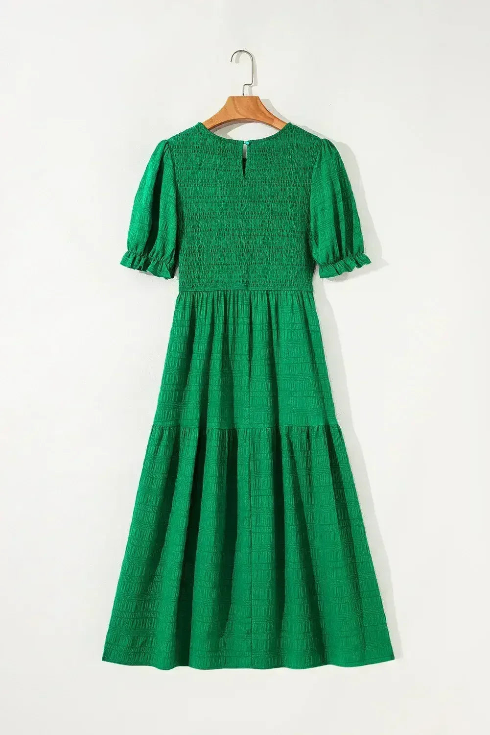 Sail Blue Solid Textured Smocked High Waist Midi Dress