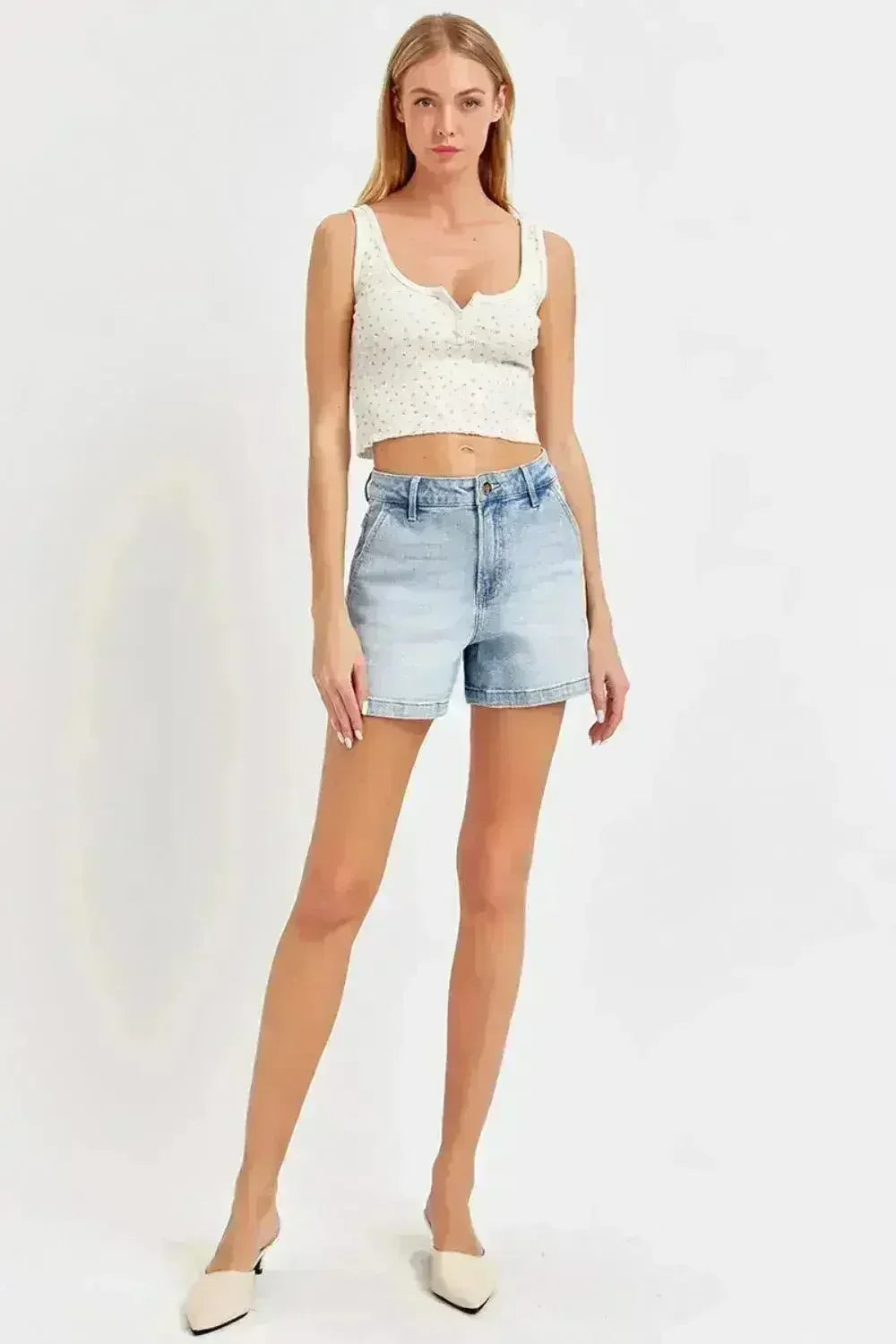 High Rise Denim Shorts | Stretch Cotton Blend | Sizes S-3XL