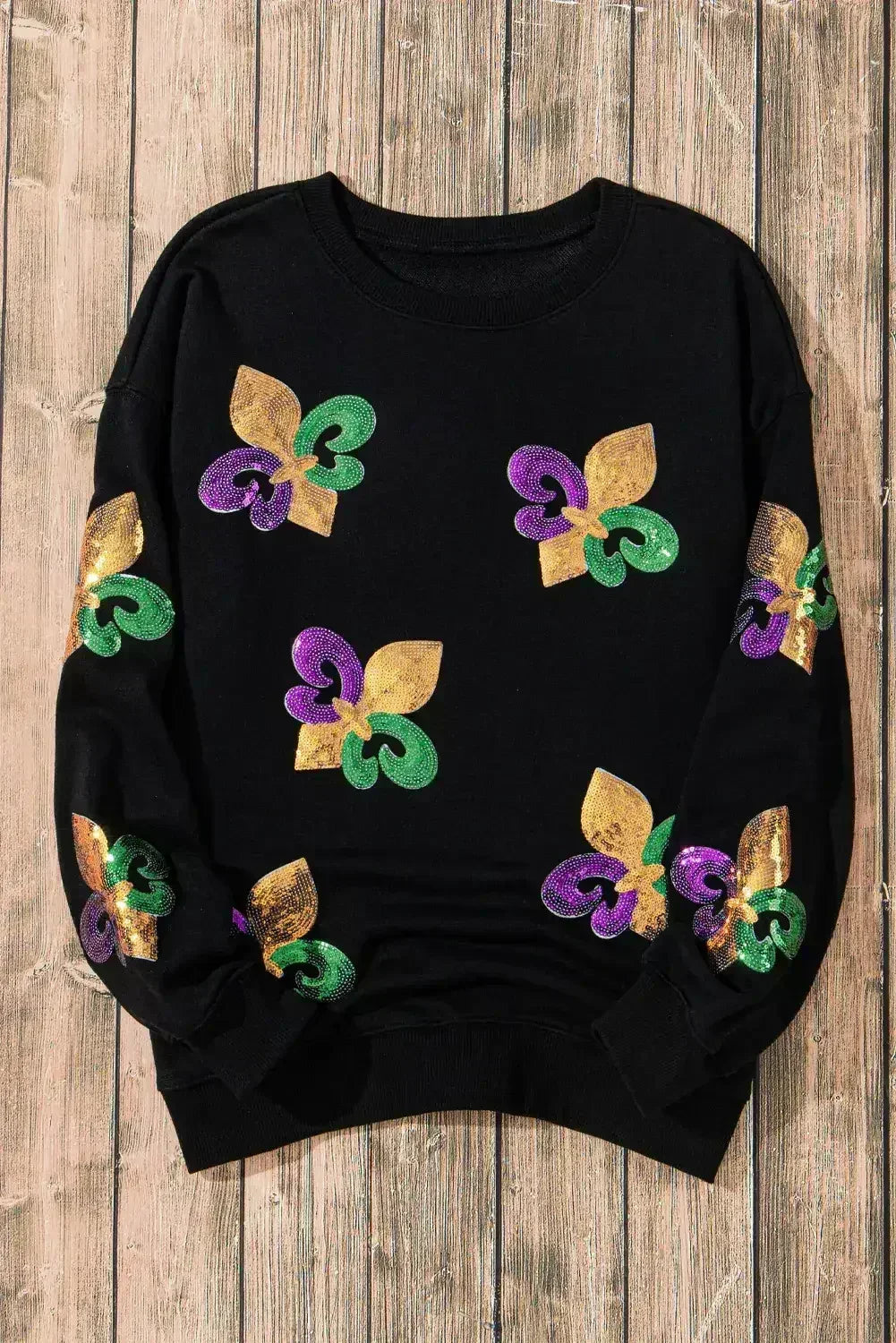 White Sequin MARDI GRAS Graphic Pullover Sweatshirt