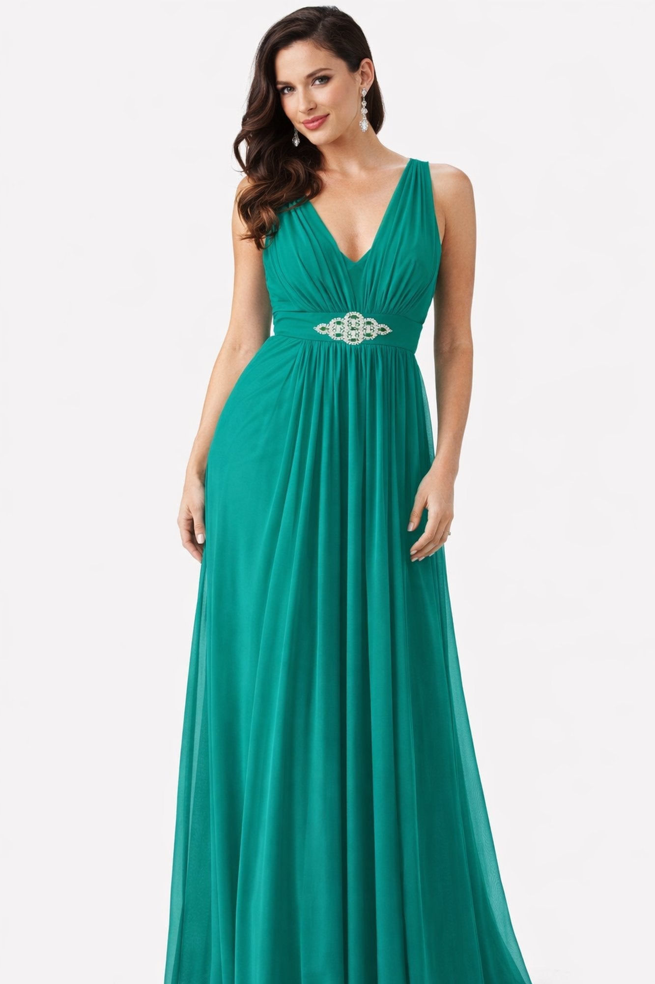 CLEARANCE - Cinderella Divine 3914 Chiffon Semi Formal Jade Dress (Size 3XL, 4XL)