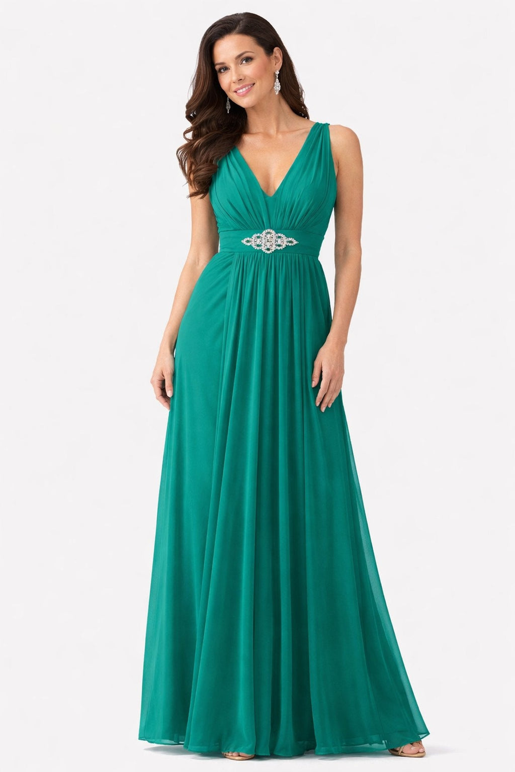 CLEARANCE - Cinderella Divine 3914 Chiffon Semi Formal Jade Dress (Size 3XL, 4XL)