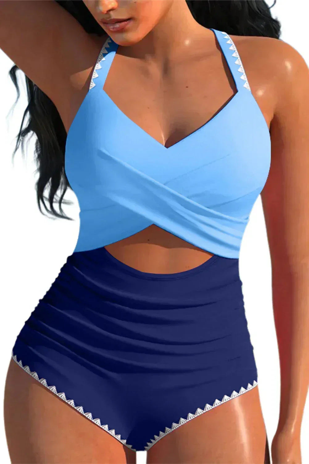 Rose Red Ric Rac Trim Colorblock Cutout One Piece Swimsuit