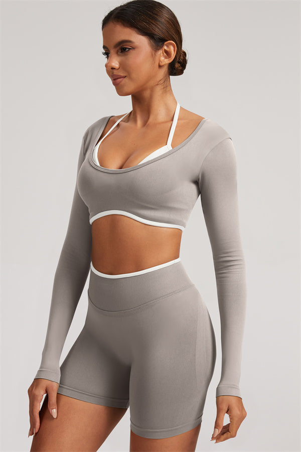 The Elevate Long Sleeve Crop top Shorts 2-Piece Set